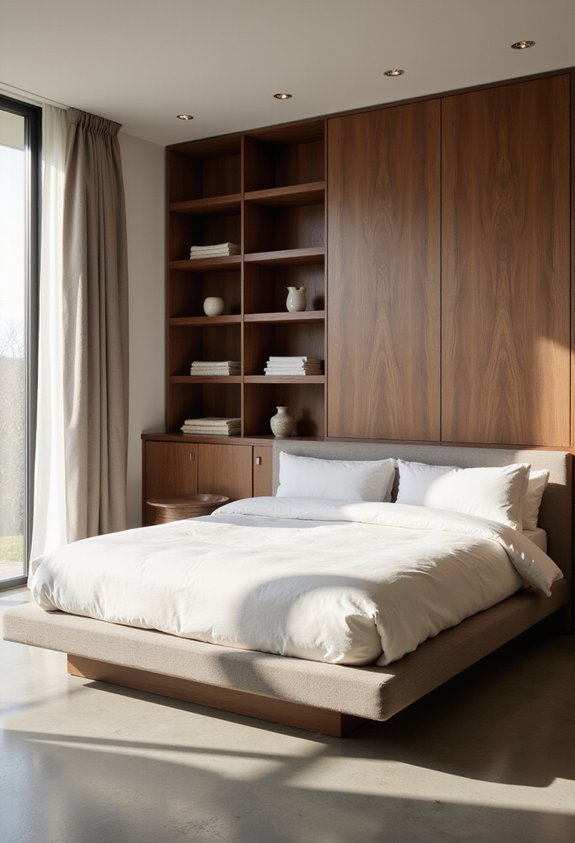 curated streamlined elevated bedroom storage