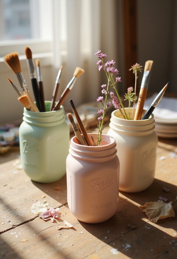decorative desk organizers using painted mason jars