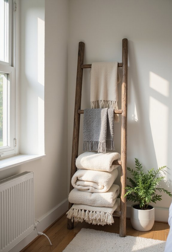 decorative ladder blanket storage solution