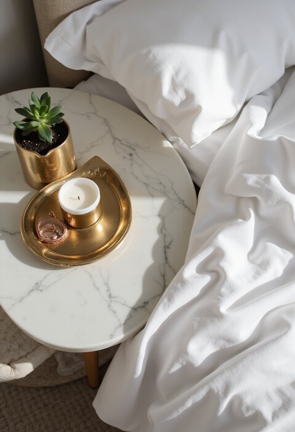 decorative tray effortlessly organizes nightstand clutter