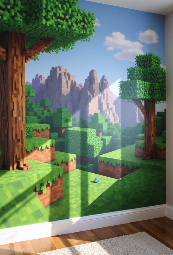 expansive minecraft world mural decor