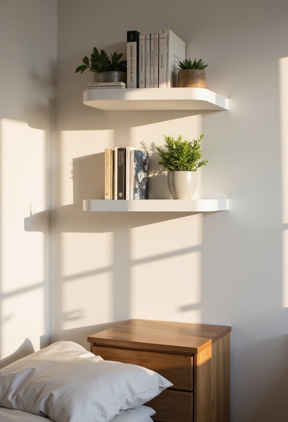 floating shelves ambient lighting functional storage