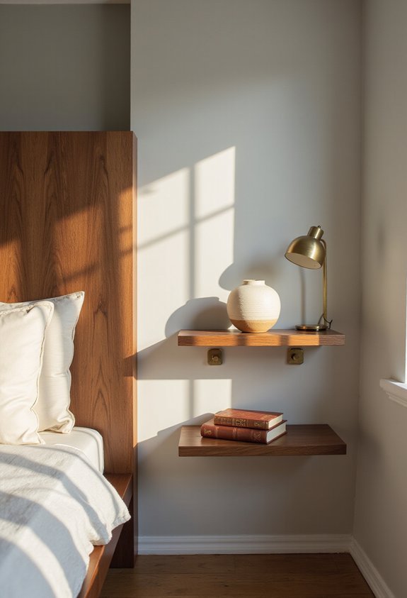 floating shelves as bedside nightstands