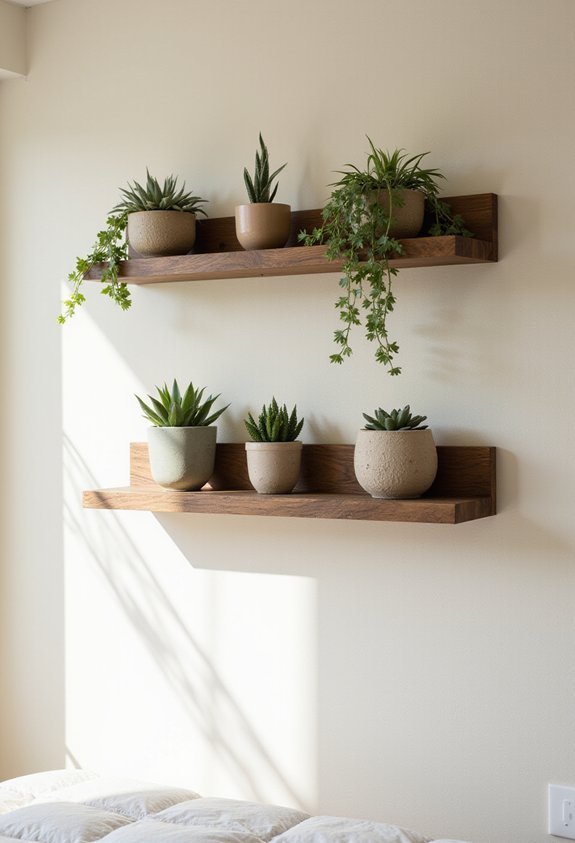 floating wooden plant shelves
