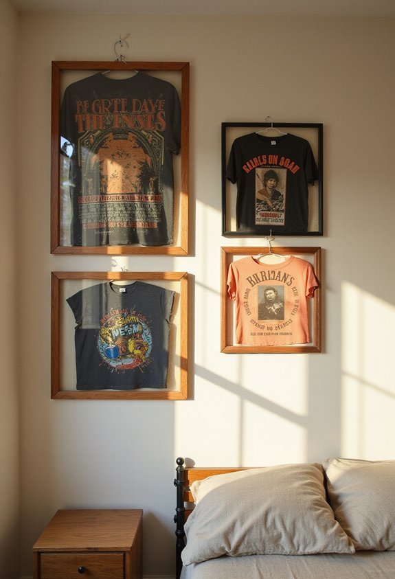 framed band tees as wall art