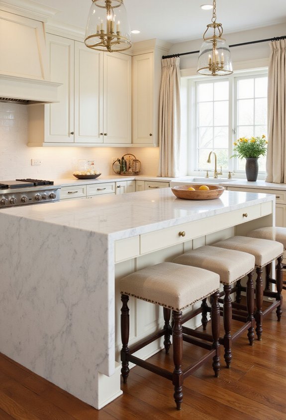 functional waterfall island with seating