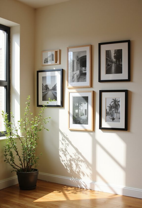 gallery wall with contrasting frames