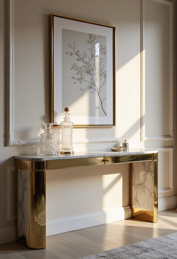 glamorous gold accented console table showpiece