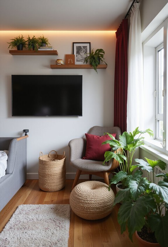 goldilocks sized tv eye level mounting accent chair ambient lighting