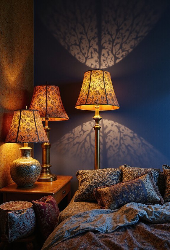 layered lighting drama maximalist bedroom