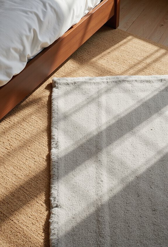 layered rugs define bedroom zones