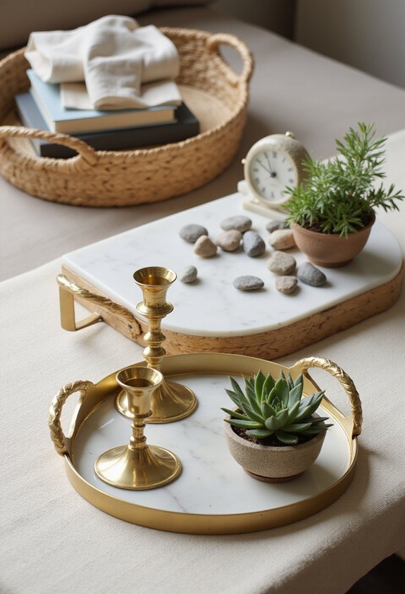 layered textured balanced tray decor