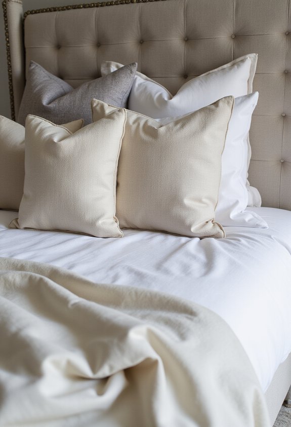 layered textured harmonious pillow arrangement