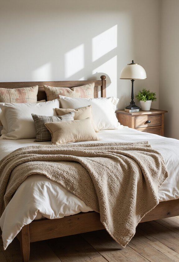 layered textured patterned rustic bedding
