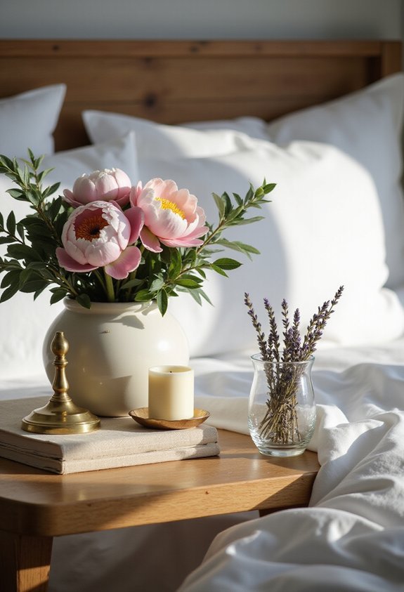 low maintenance vibrant soothing nightstand decor