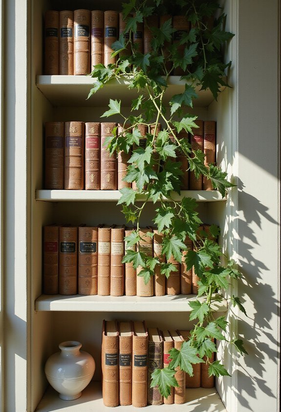 lush verdant textured bookcase display