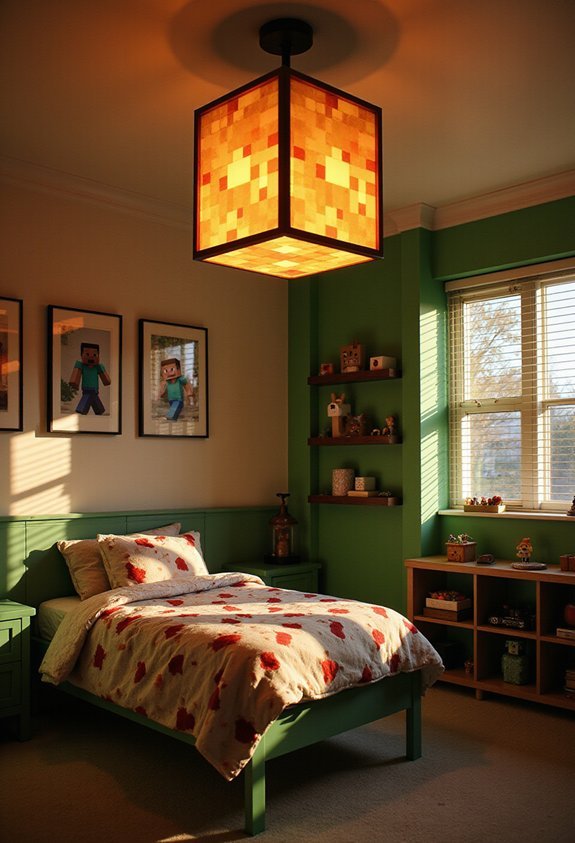 minecraft themed ceiling light fixture installation