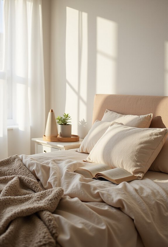 minimalist organized intentional bedside space