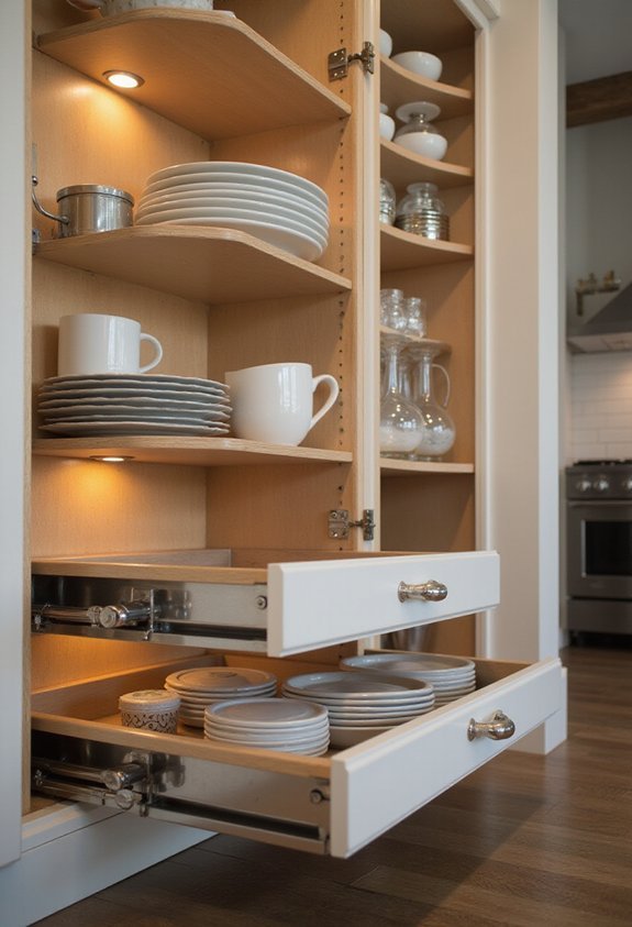 organize deep cabinets with pull out drawers