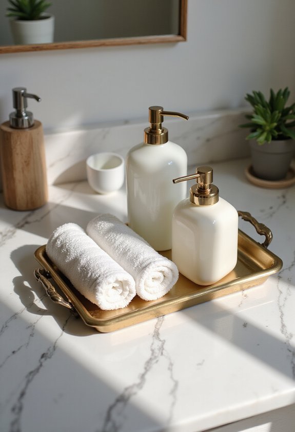organized bathroom counter aesthetic storage