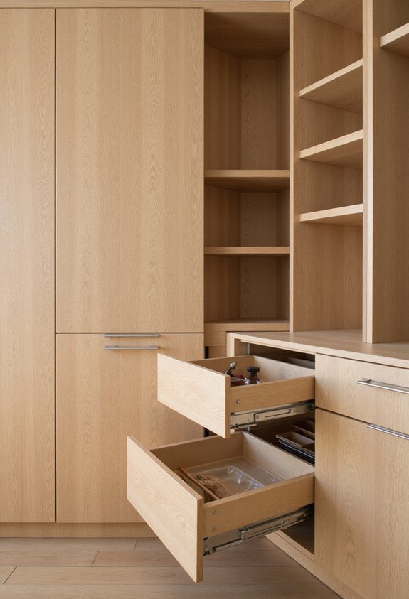 organized functional accessible optimized white oak cabinets