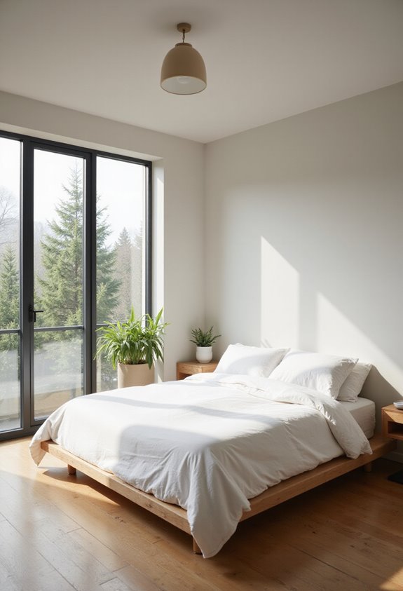 peaceful clutter free serene minimalist bedroom