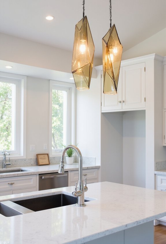 pendant lighting defines kitchen zones