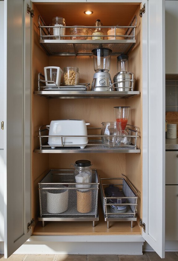 pull out baskets organize kitchen essentials