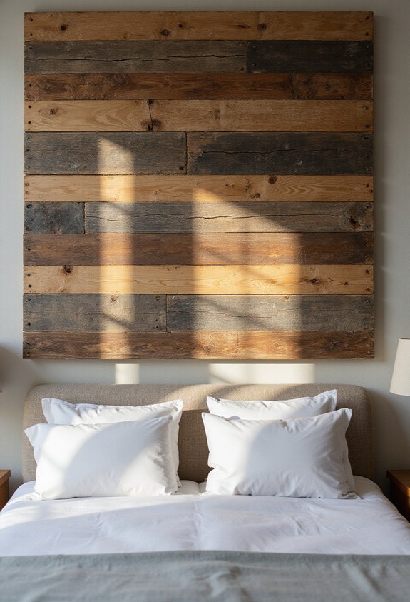 reclaimed floating wood headboard project