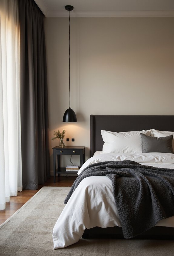 refined calming sophisticated monochromatic bedroom