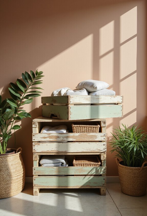rustic stackable painted wooden crate storage