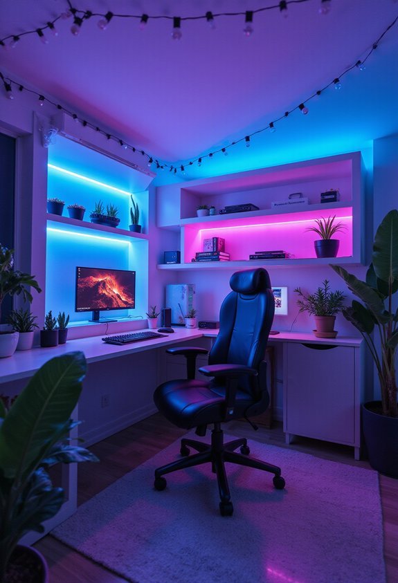 sleek tech forward rgb lit gaming setup