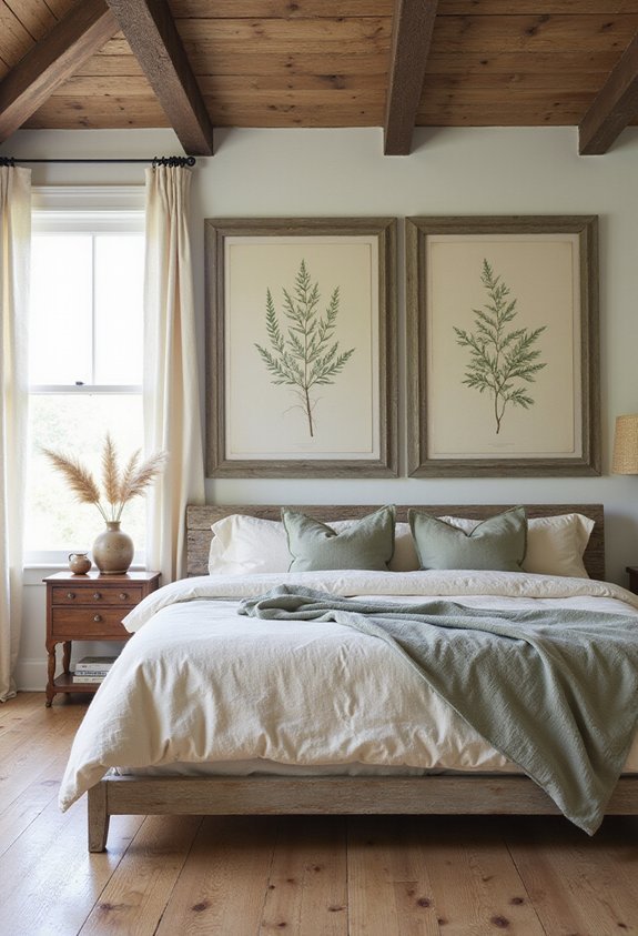 softening rustic with botanical artworks