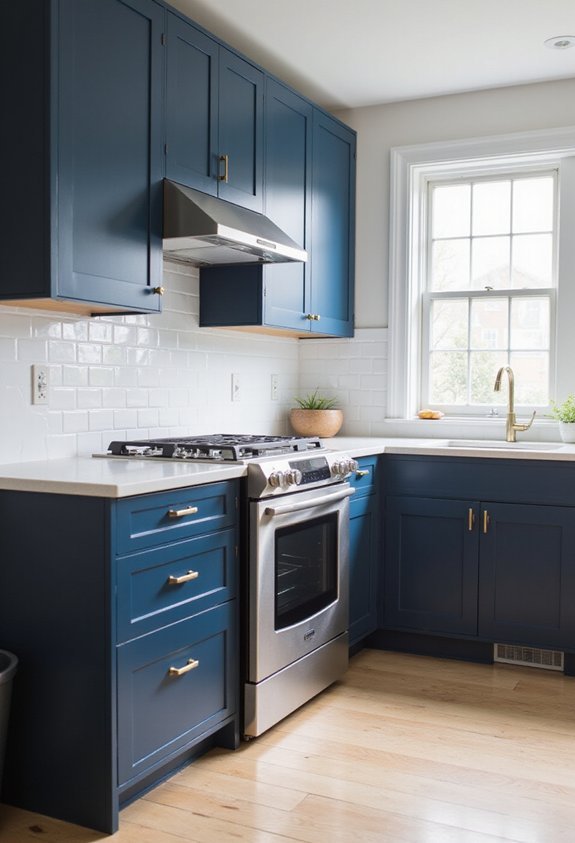 sophisticated navy blue kitchen cabinets