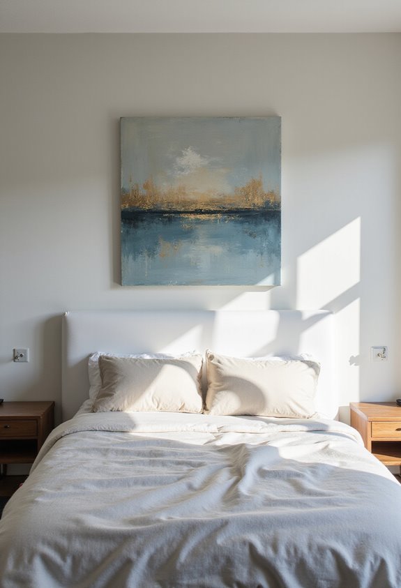 strategically placed artwork above bed