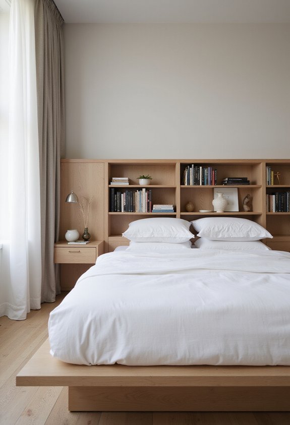 streamlined functional shelved integrated headboard