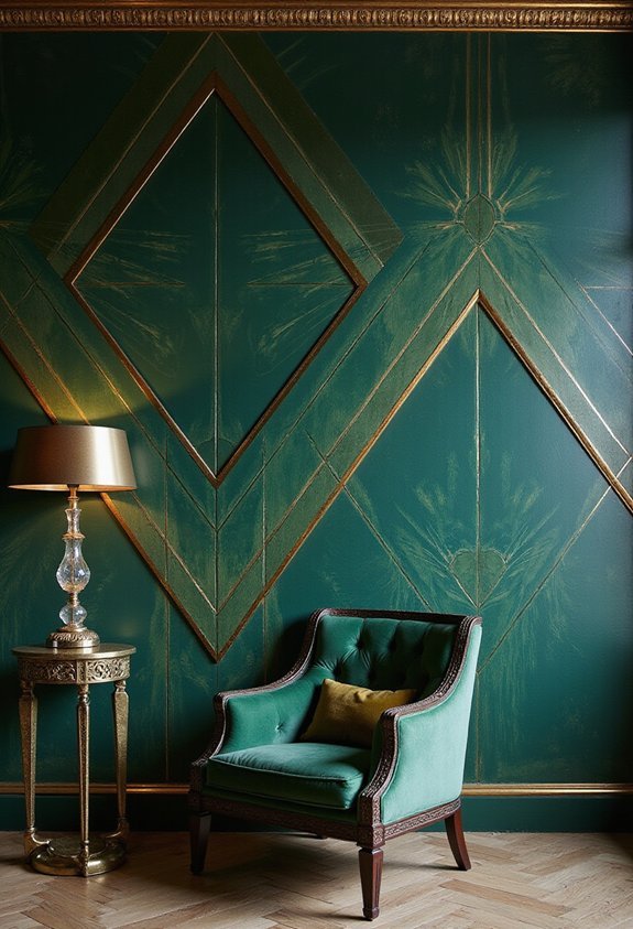 striking geometric jewel toned feature wall