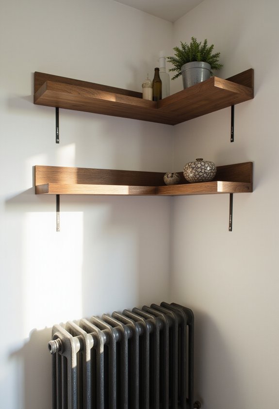 stylish functional radiator concealing floating shelves
