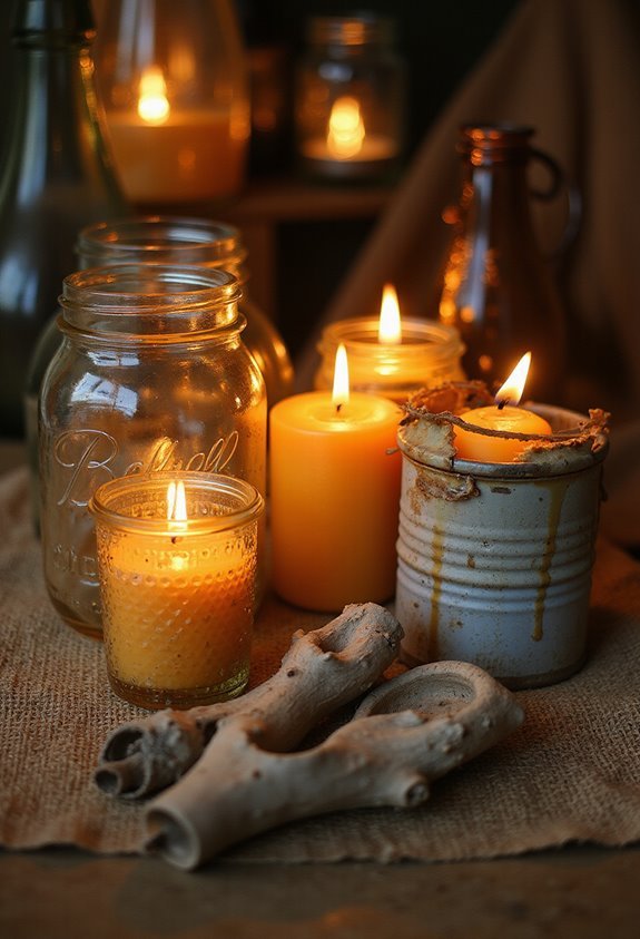 upcycled household items as candleholders