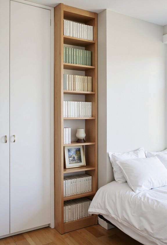 vertical slim bookcase organized
