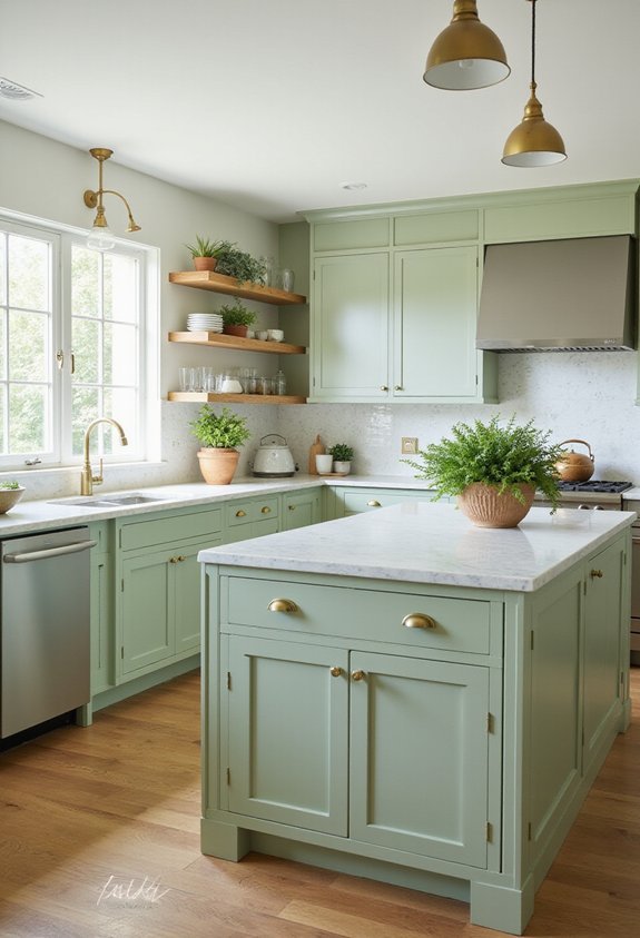 vibrant green kitchen island focal point