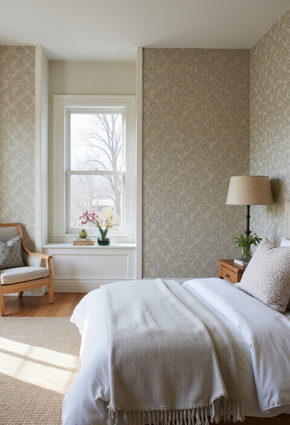 wallpaper defines bedroom functional zones