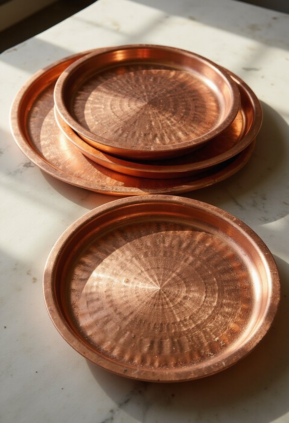 warm earthy elegant patina developing copper trays