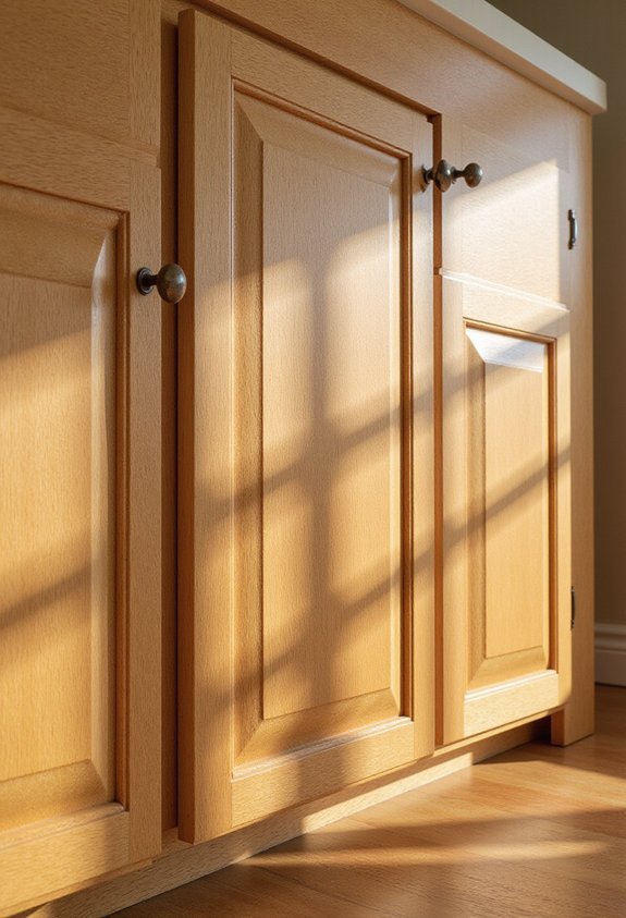 warm inviting honey toned wood cabinets