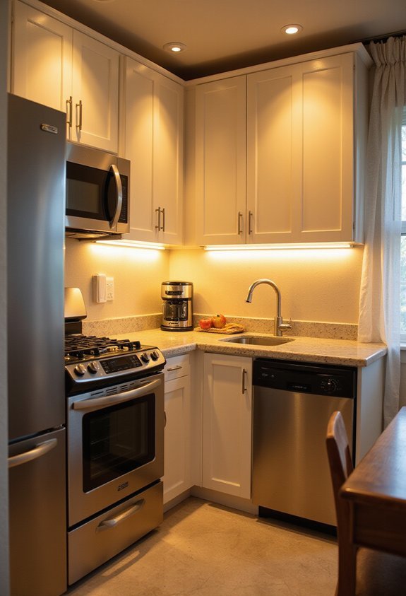 welcoming guest kitchenette lighting layers