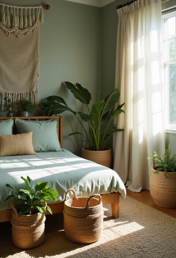 woven storage baskets enhance natural ambiance