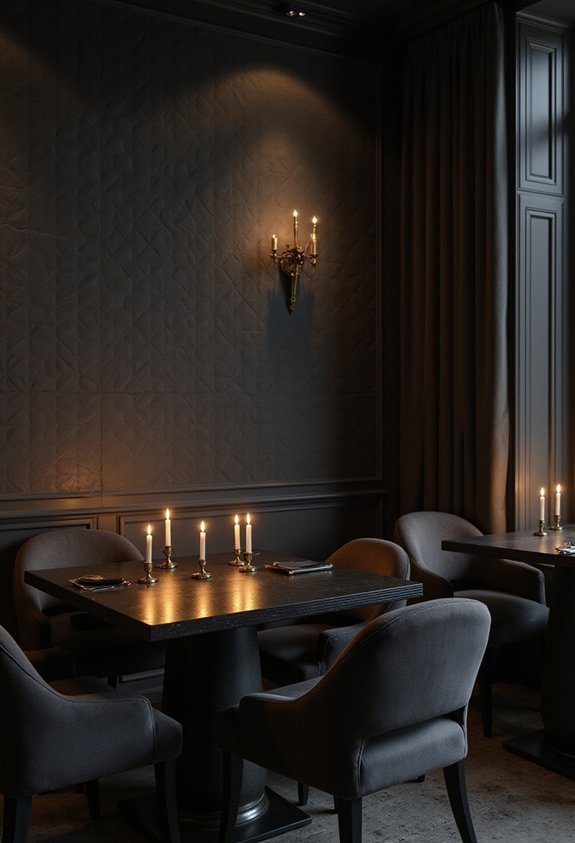black textured wallpaper transforms dining