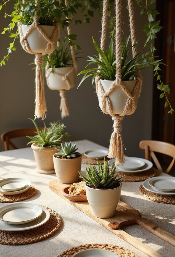 boho macram plant dining centerpiece