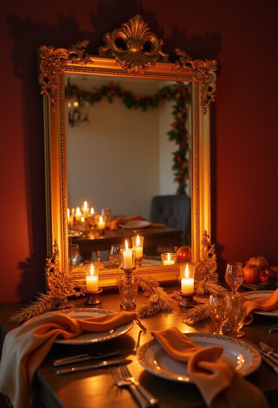 decorative mirror amplifies candlelight ambiance