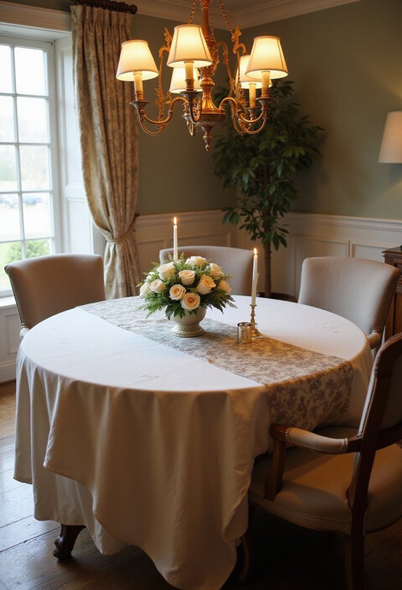 dress table with complementary tablecloth